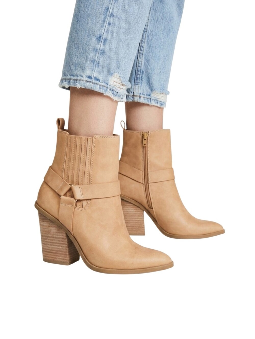 ​DV Dolce Vita Nilano Tan Leather Ankle Boots Size 6.5 Western Stacked Heel